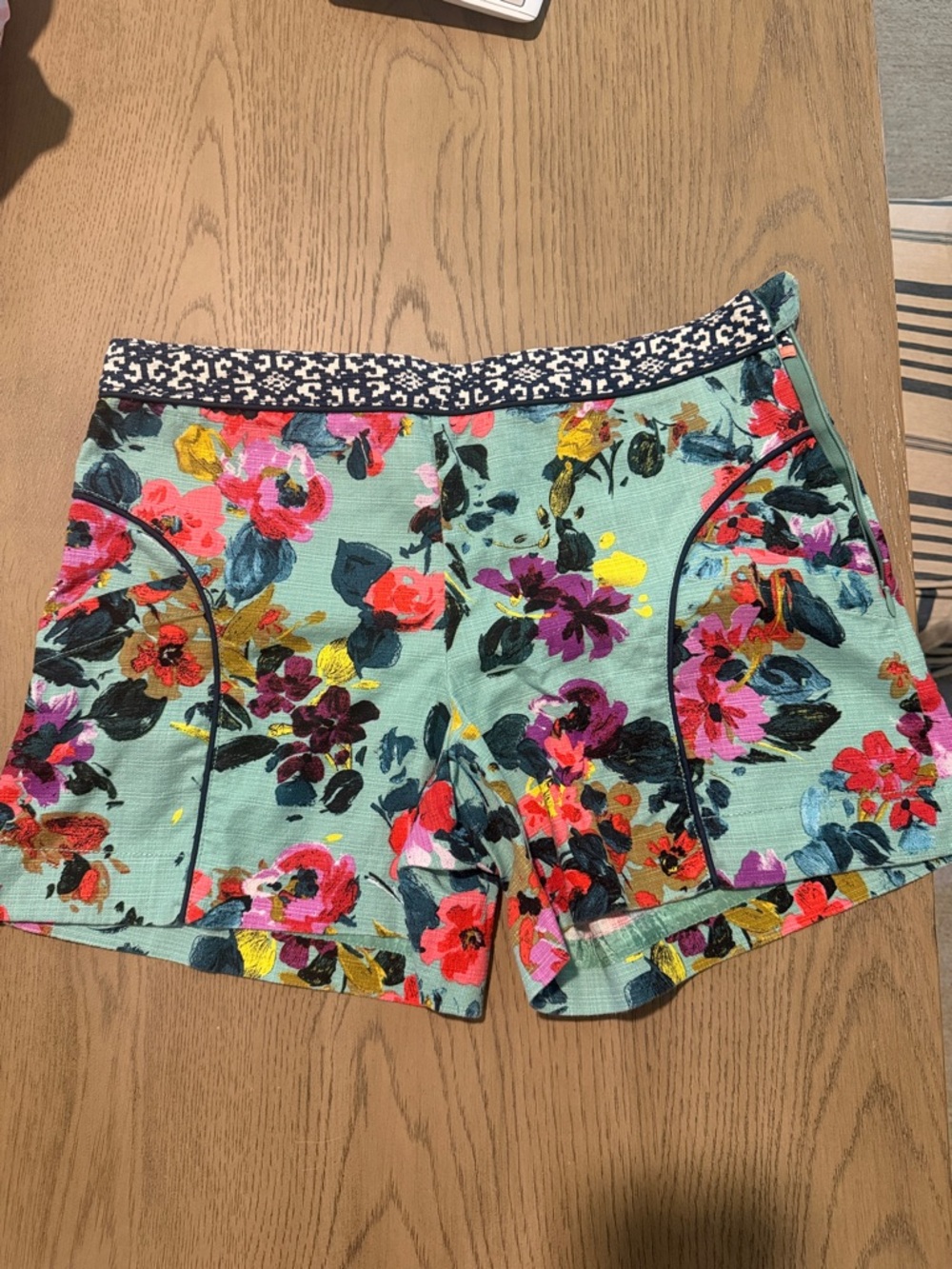 Anthropologie Mint Floral High-Waist Shorts